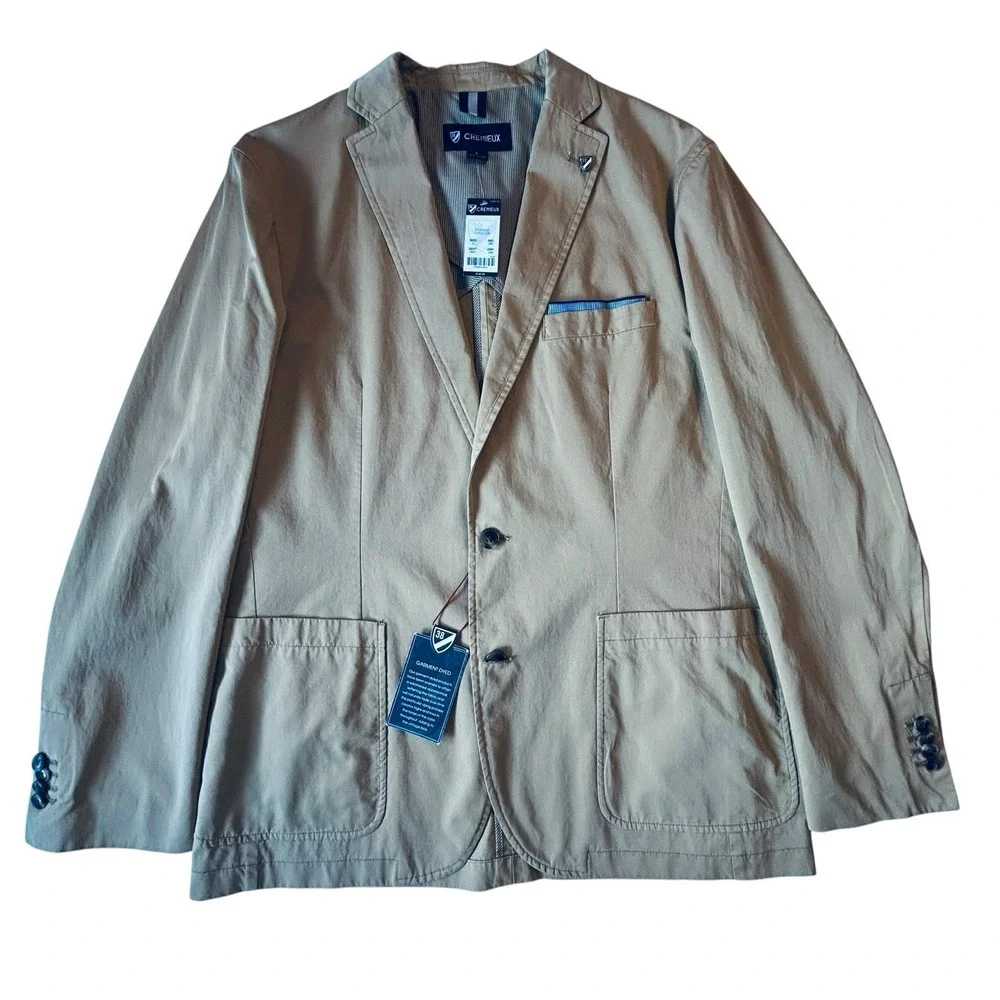 Cremieux Club 38 Mens L Chino Tan Cotton Blazer Sport Coat 2 Button All Season